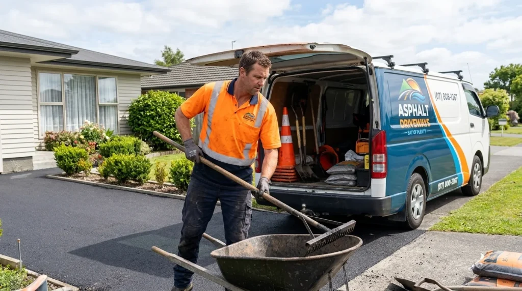 Asphalt Paving Technician Unloading Equipment Bay Of Plenty